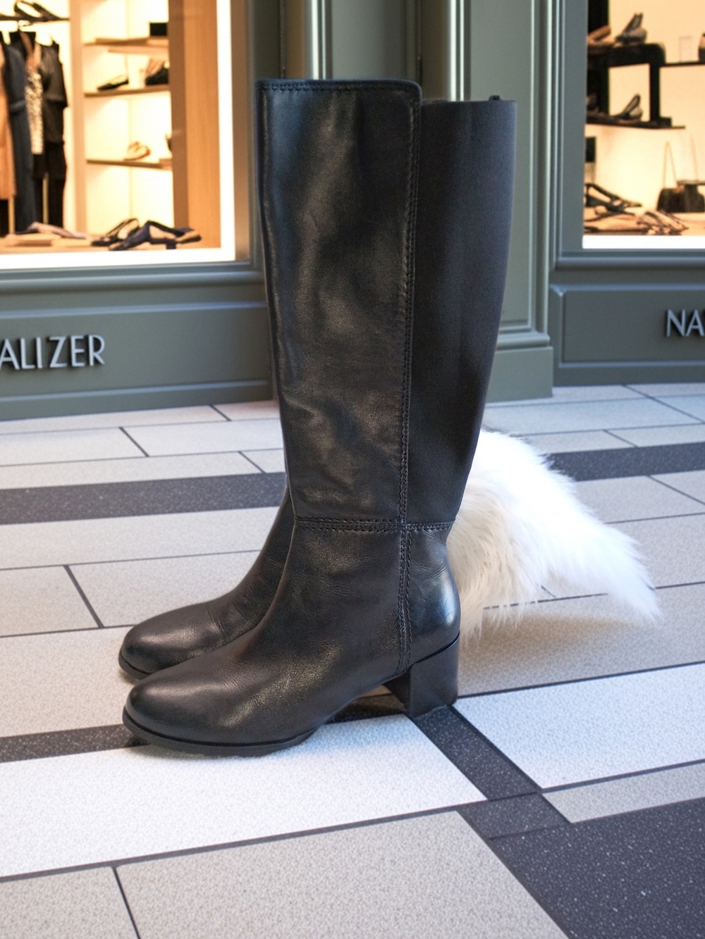 New Naturalizer Brent Black Leather Kneehigh Boots with Low Block Heel Wide Calf